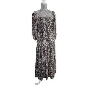 Women's Animal Print Maxi Two Tier Elastic Waist Stretch Tan and Black Print 2X